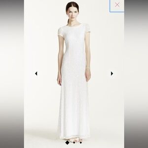 DB Studio Cap Sleeve Long Beaded Sequin Dress Style# 061896890 in Ivory